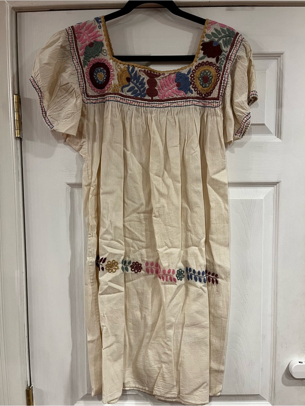 Embroidered Cream Midi Dress with Multi-Color Floral Accents